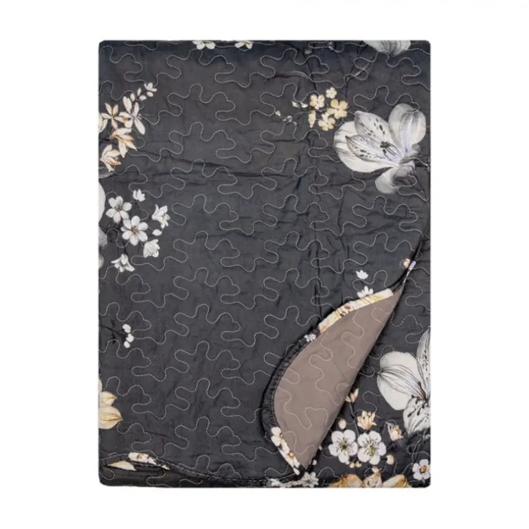 Bedsprei bloemen grijs/beige 1 persoons 180*230