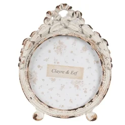 Brocant fotolijstje rond wit 6 cm