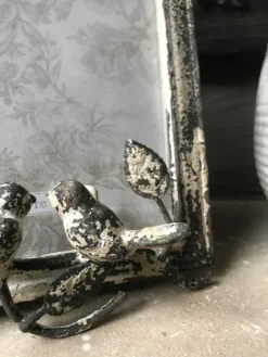 Brocante ijzeren fotolijst met vogeltjes 15*20