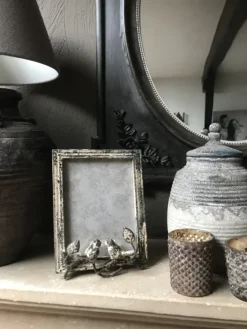 Brocante ijzeren fotolijst met vogeltjes 15*20