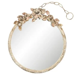 Brocante ronde spiegel met bloemen 38*5*44