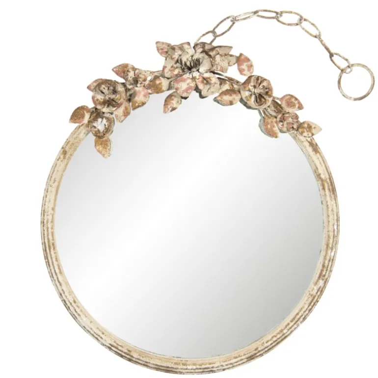 Brocante ronde spiegel met bloemen 38*5*44