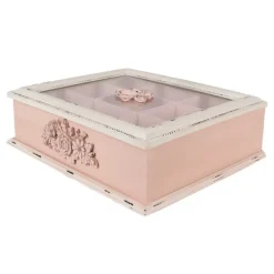 Brocante theedoos roos 9-vaks