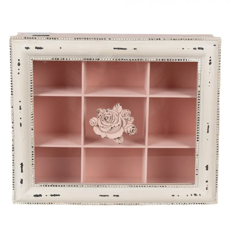 Brocante theedoos roos 9-vaks