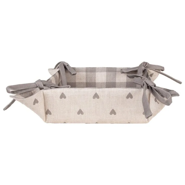 Broodmandje Love It hartjes beige/grijs