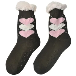 Dames Huissokken one size hartjes bruin