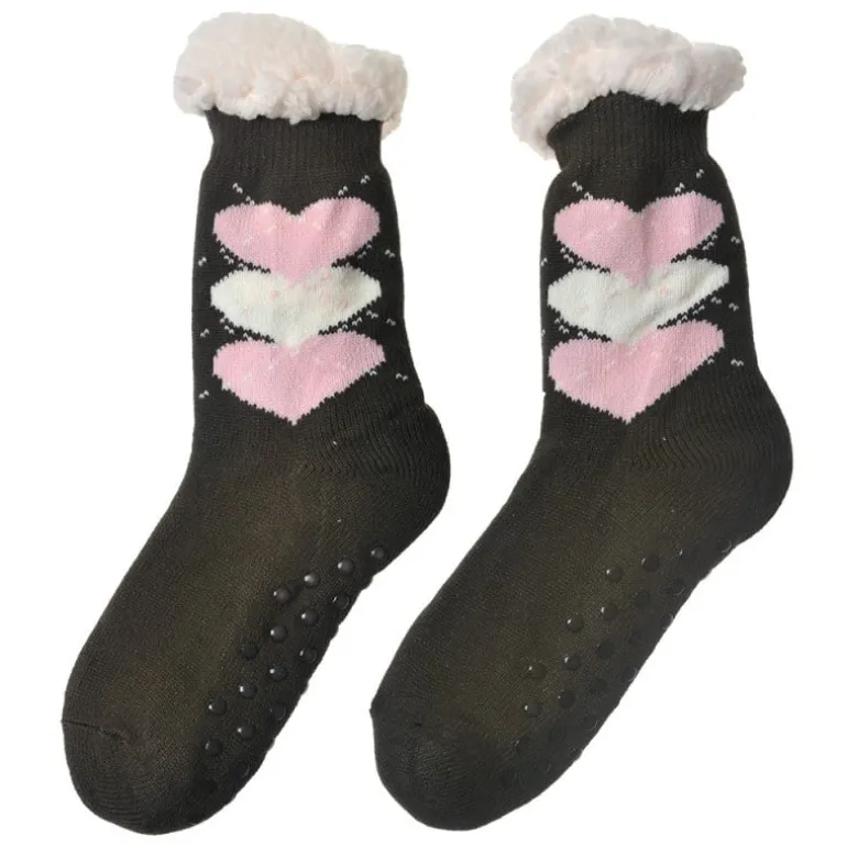 Dames Huissokken one size hartjes bruin