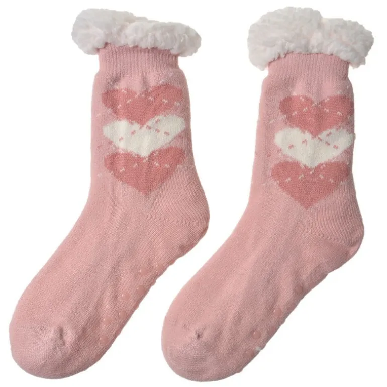 Dames Huissokken one size hartjes roze