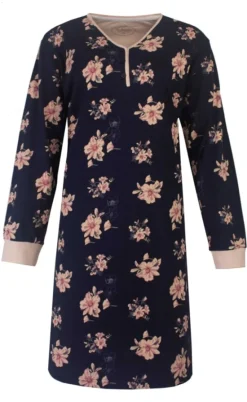 Dames nachthemd bloemen donkerblauw