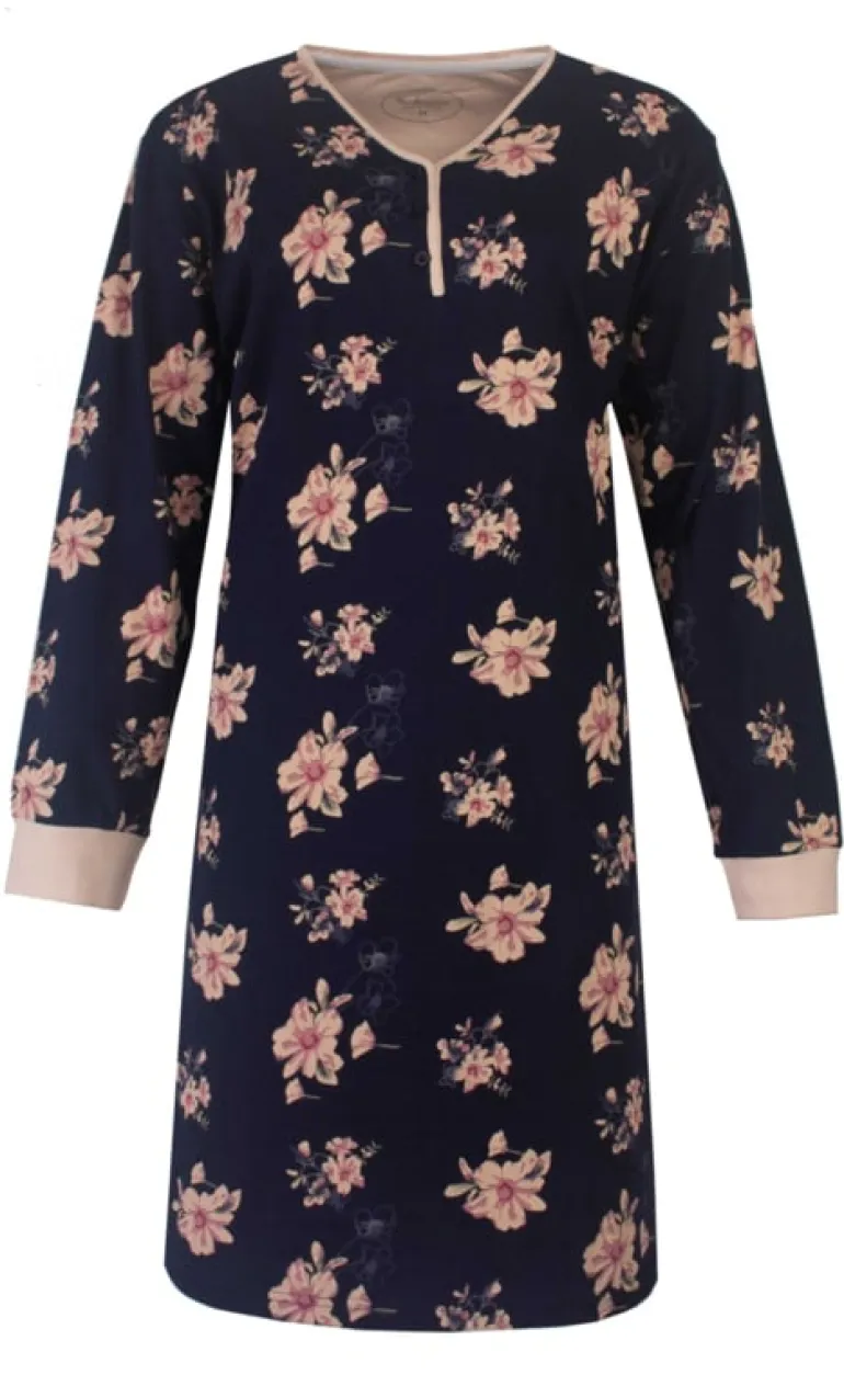 Dames nachthemd bloemen donkerblauw
