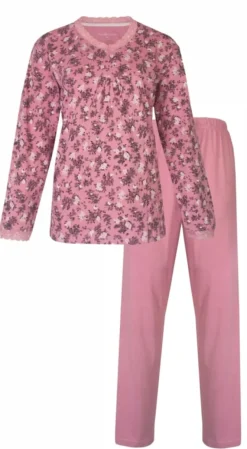 Dames pyjama bloemetjes roze