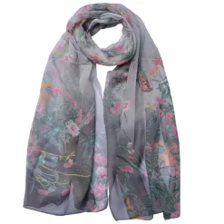 Dames sjaal bloemen grijs