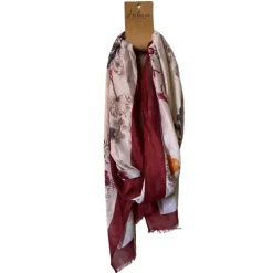 Dames sjaal creme met bloemen rood