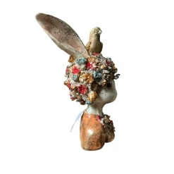 Decoratie buste konijn met bloemen 22*22*35