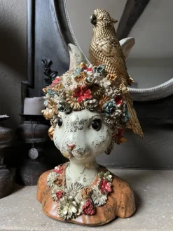 Decoratie buste konijn met bloemen 22*22*35