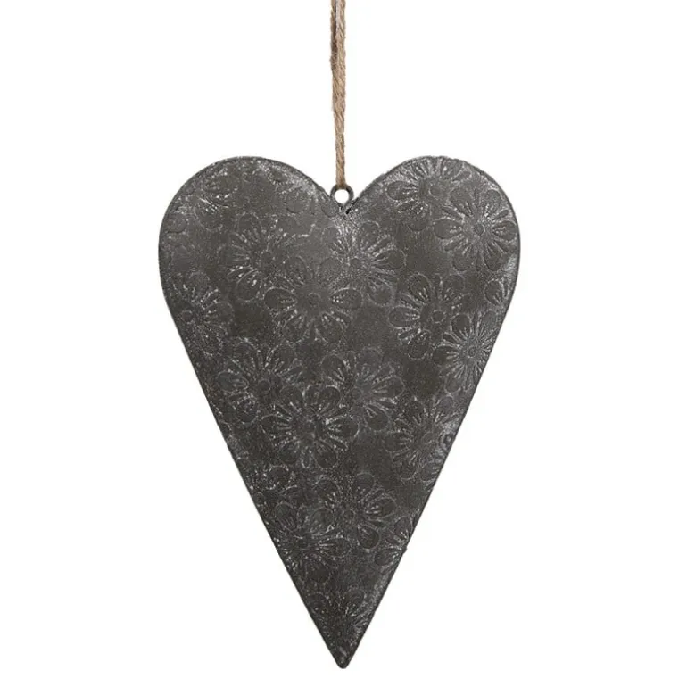 Decoratie hanger hart grijs (S) 11*2*8