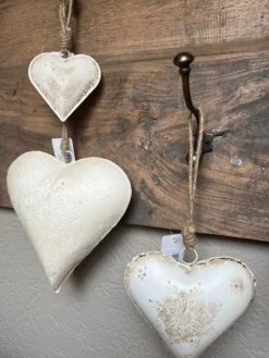 Decoratie hanger ijzeren hart wit (L) 21*6*21