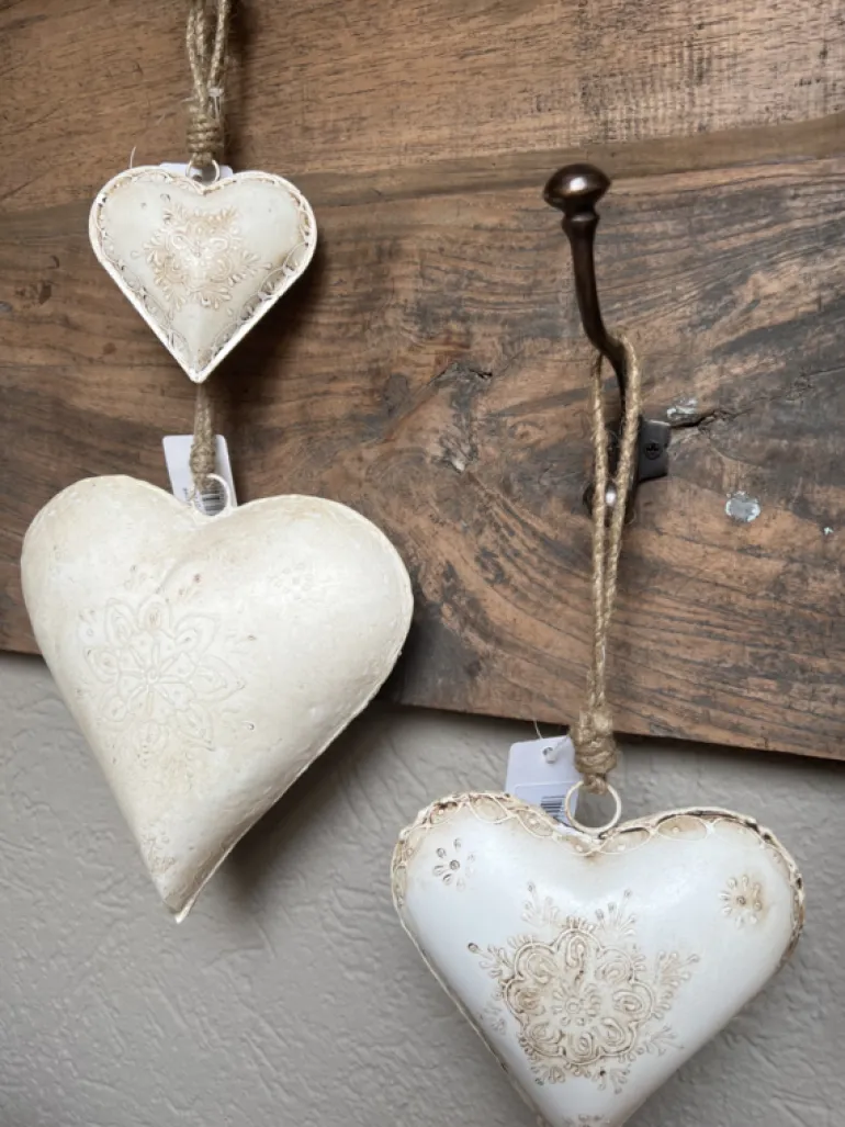 Decoratie hanger ijzeren hart wit (M) 16*4*16