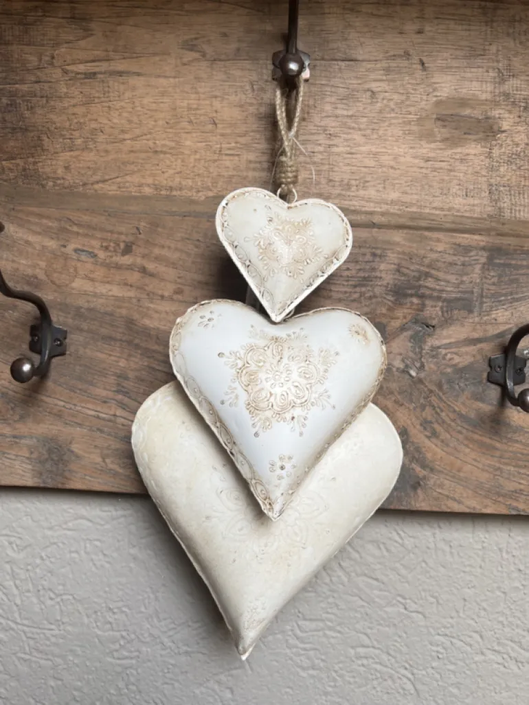 Decoratie hanger ijzeren hart wit (M) 16*4*16
