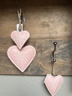 Decoratie hanger ijzeren hart roze  14*4*14