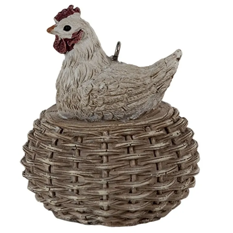 Decoratie hanger kip op mand