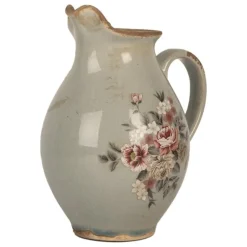 Decoratie kan met tuit roosjes grijs (S) 16*12*19