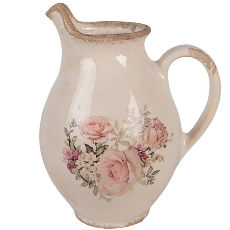 Decoratie kan met tuit rozen beige (S) 16*12*19