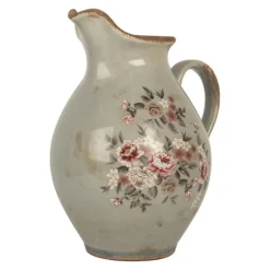 Decoratie kan met tuit roosjes grijs (M) 21*16*25