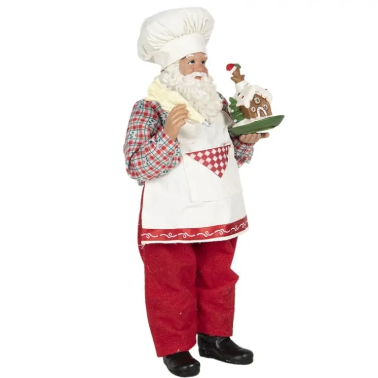Decoratie Kerstman als banketbakker 28 cm