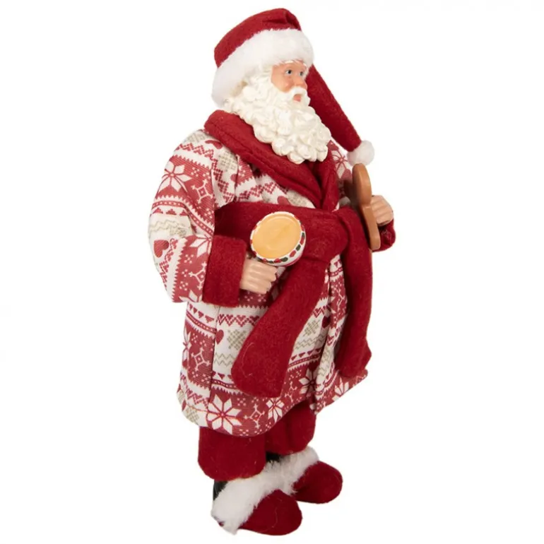 Decoratie kerstman in ochtendjas 28 cm