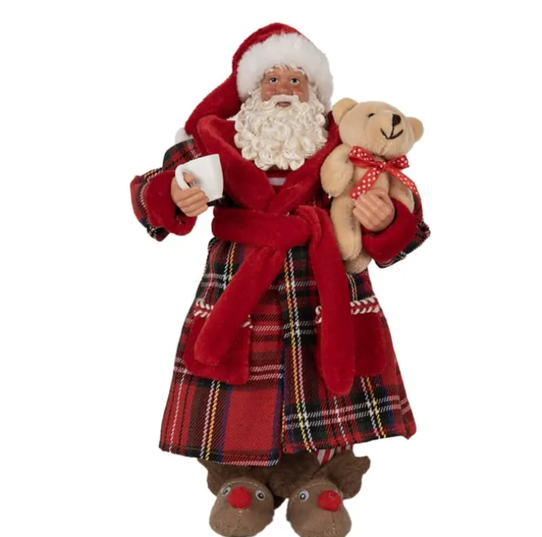Decoratie Kerstman in ochtendjas 28 cm