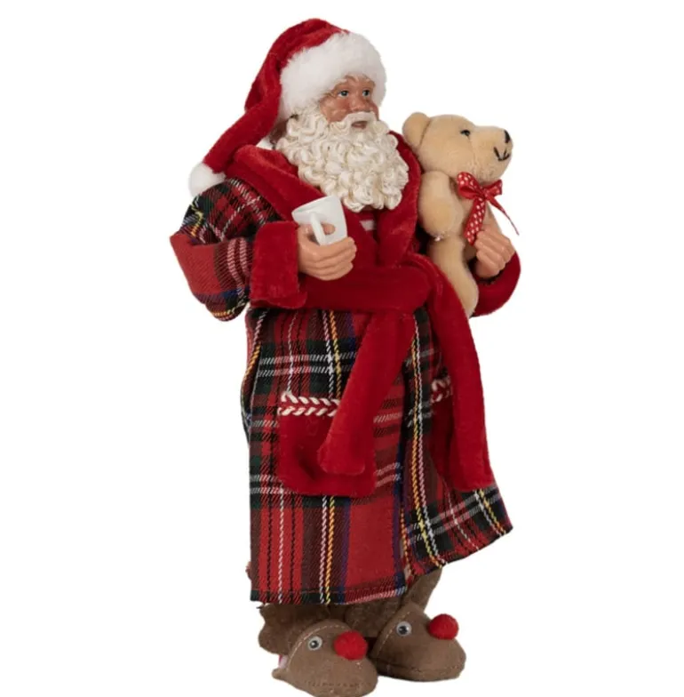 Decoratie Kerstman in ochtendjas 28 cm