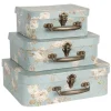 Decoratie kofferset (3) gebloemd blauw