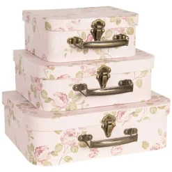 Decoratie kofferset (3) gebloemd roze