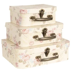 Decoratie kofferset (3) gebloemd creme