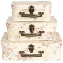 Decoratie kofferset (3) gebloemd creme