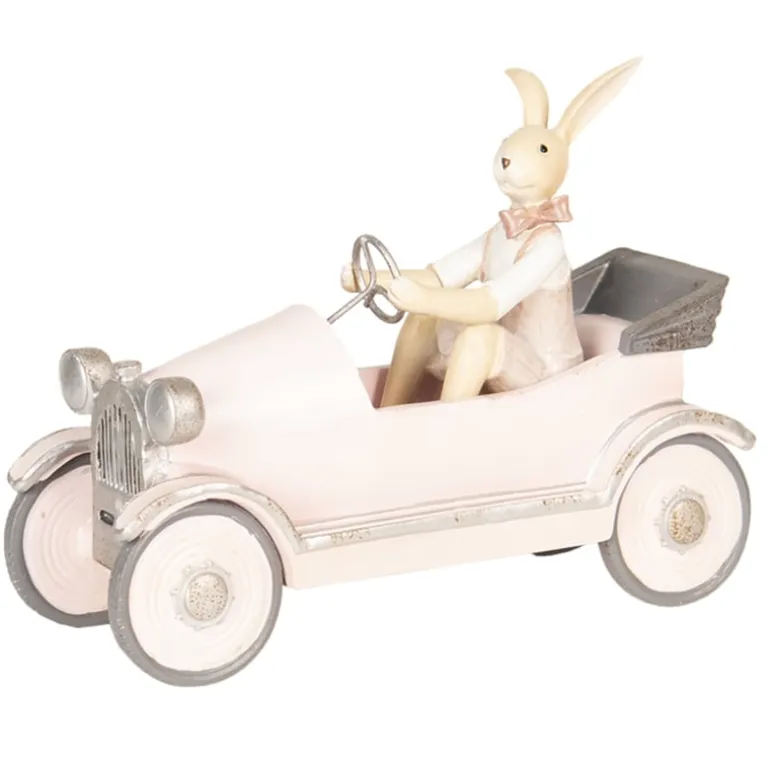 Decoratie konijn in roze auto