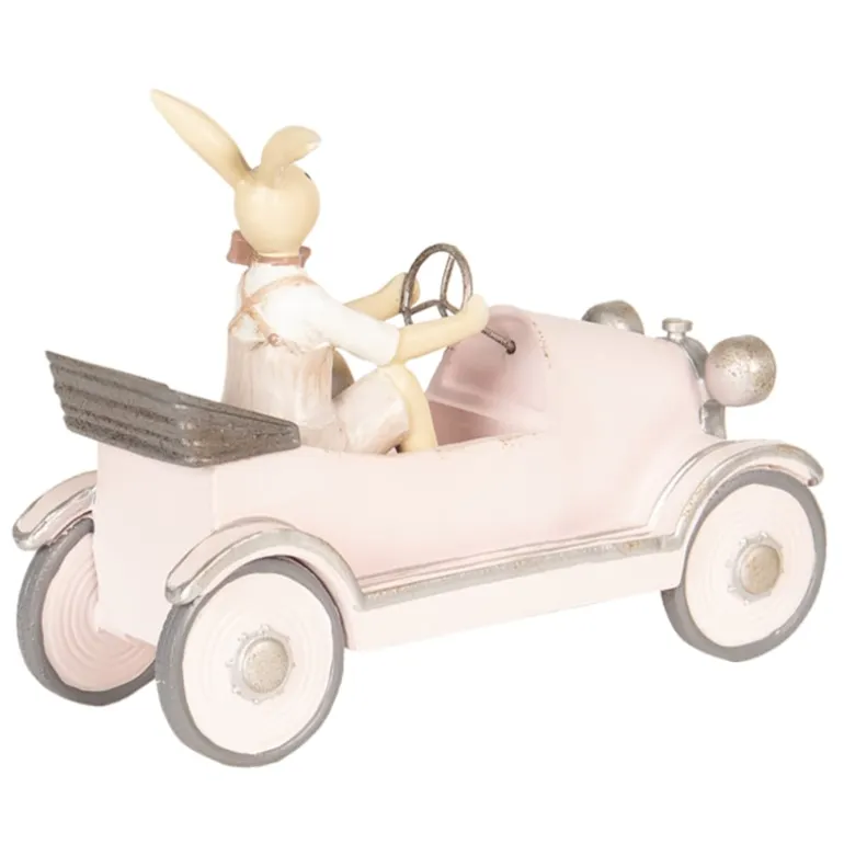 Decoratie konijn in roze auto