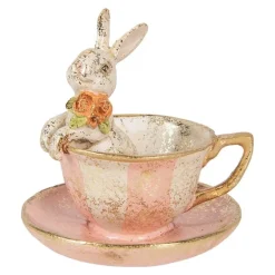 Decoratie konijn kop en schotel 12*12