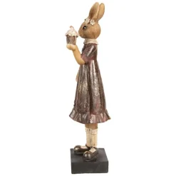Decoratie konijn meisje met cupcake bruin/goud