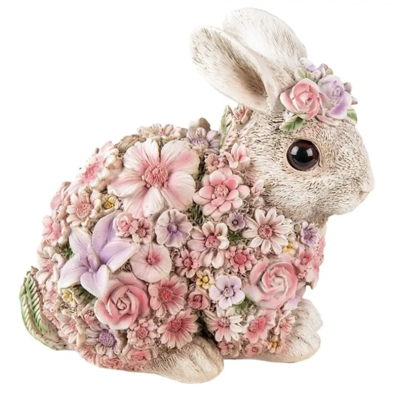 Decoratie konijn met bloemetjes 19*12*18