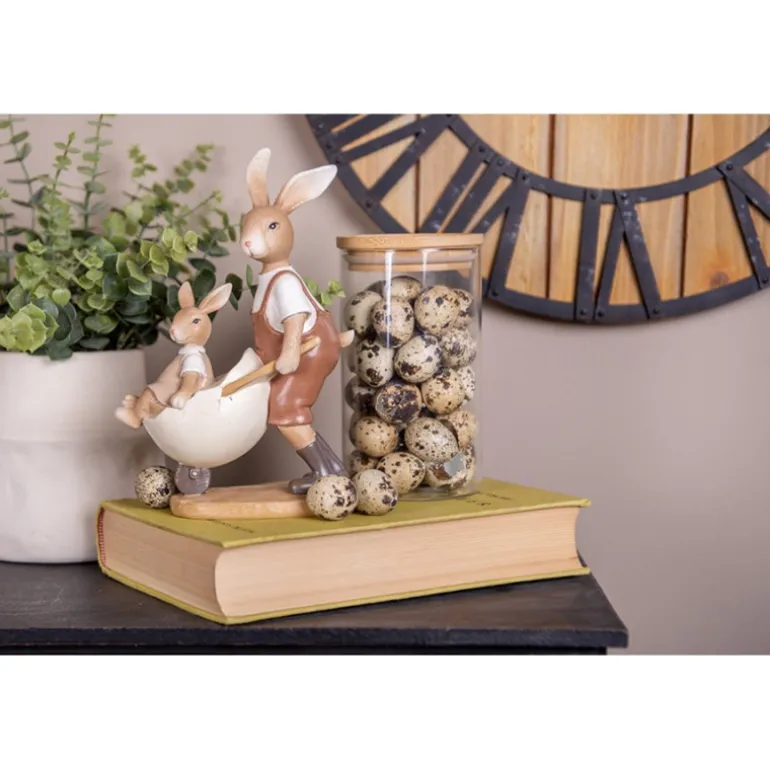 Decoratie konijn met ei kruiwagen 15*21