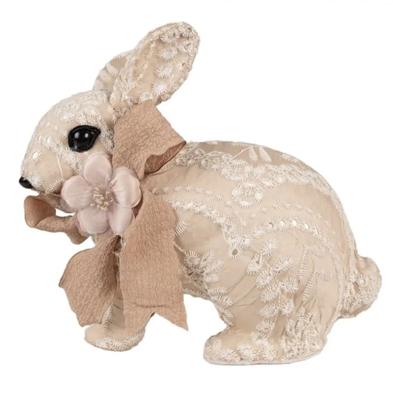 Decoratie konijn textiel beige 26*15*23