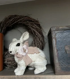 Decoratie konijn textiel beige 26*15*23