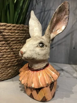 Decoratie konijnen hoofd oranje/roze