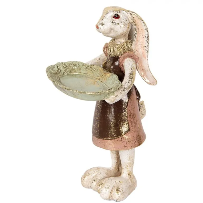 Decoratie meisje konijn met schaal 30cm