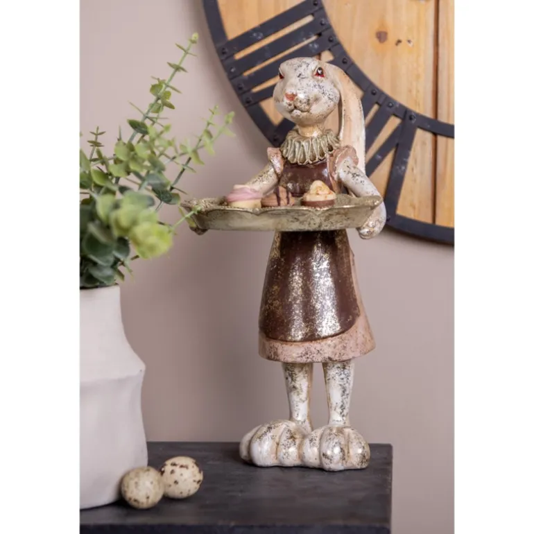 Decoratie meisje konijn met schaal 30cm