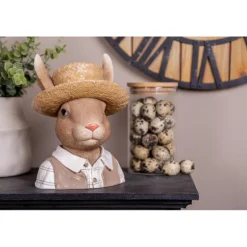 Decoratie meneer konijn met stro hoed 15*15