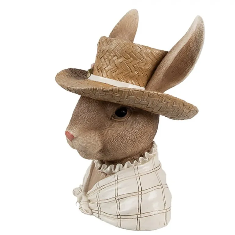 Decoratie mevrouw konijn met stro hoed 15*15