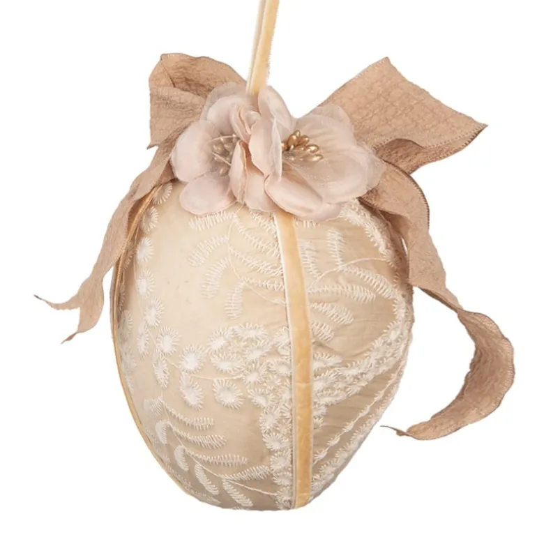 Decoratie paashanger ei textiel beige 11*17